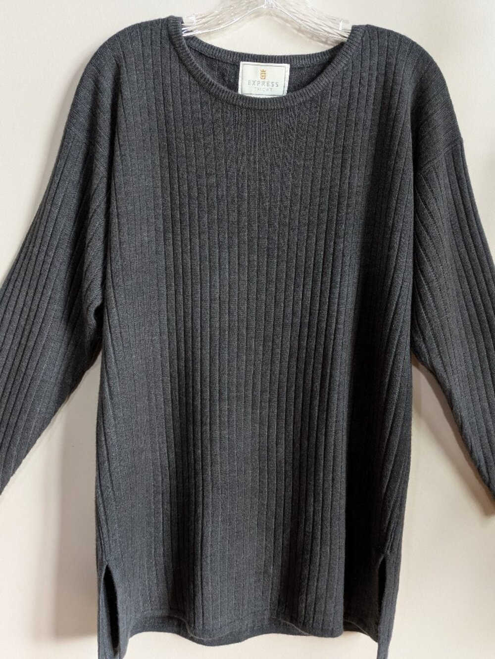 90s express tricot gray ribbed knit pullover sweater women size small #681